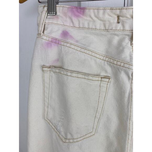 We the Free Women's 31 Cream Distressed Button Fly Wide Leg Crop Jeans - Picture 6 of 12